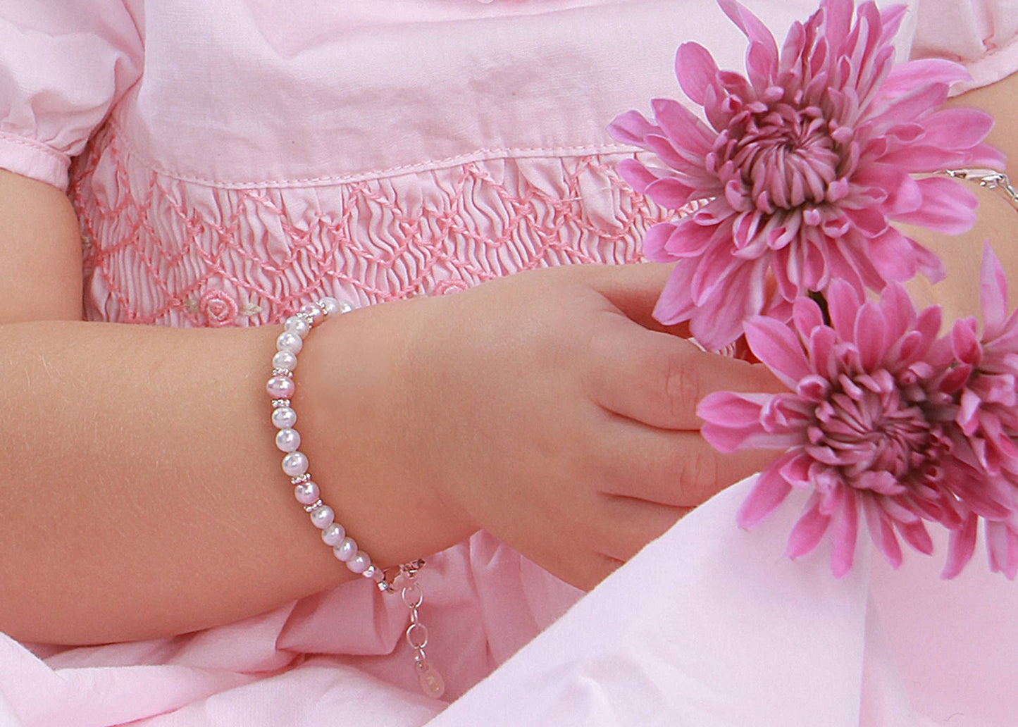 Girls Sterling Silver Pearl Baby Bracelet or Kids Jewelry: Small 0-12m