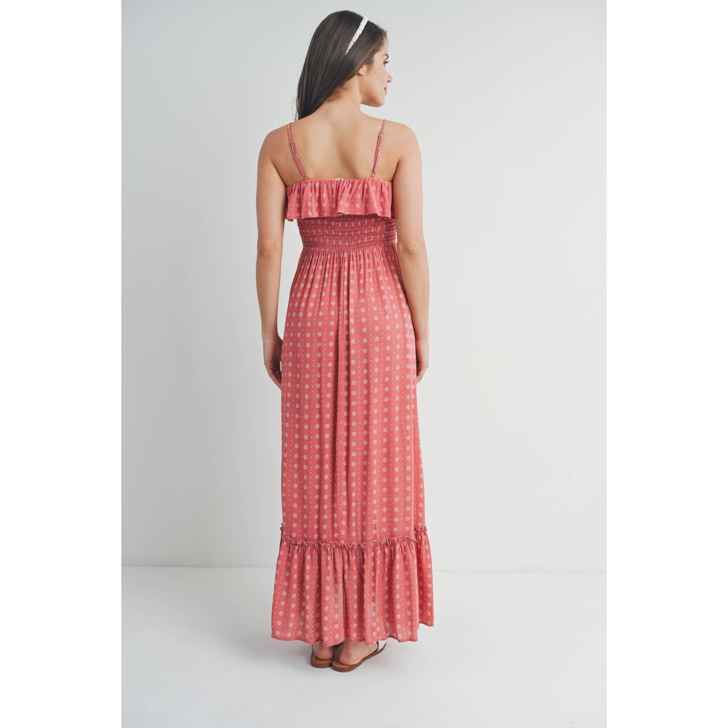 Smocked Ruffle Maternity Sleeveless Maxi Dress