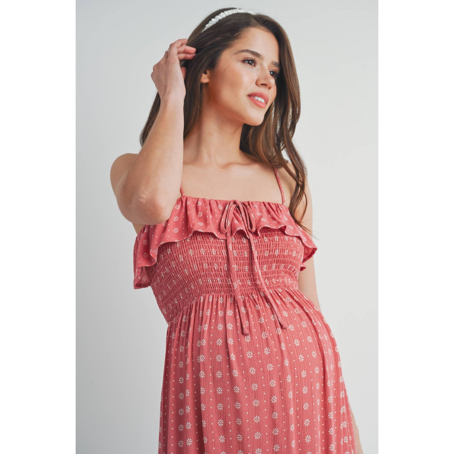 Smocked Ruffle Maternity Sleeveless Maxi Dress