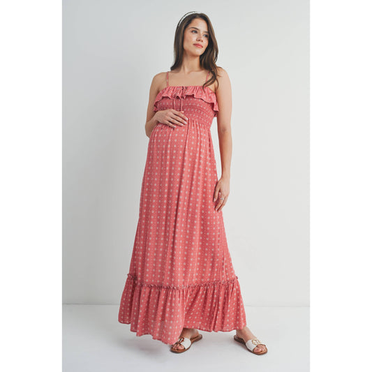 Smocked Ruffle Maternity Sleeveless Maxi Dress