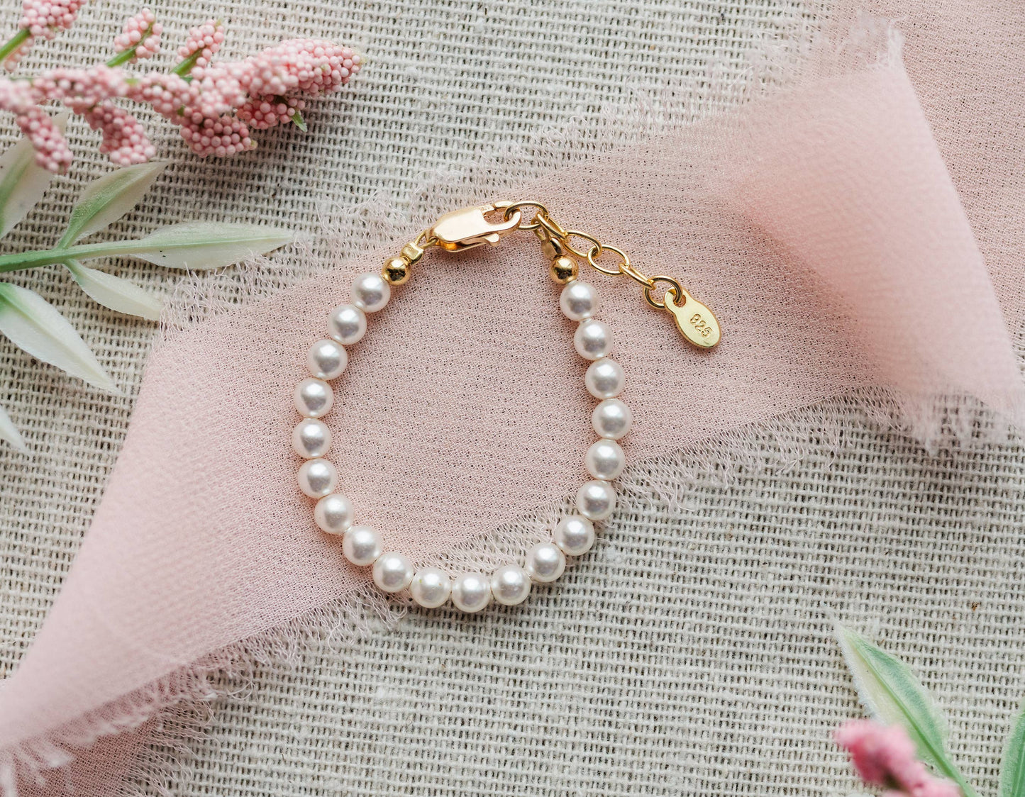 Kids 14K Gold-Plated Pearl Baby Bracelet Children's Jewelry: Small 0-12m