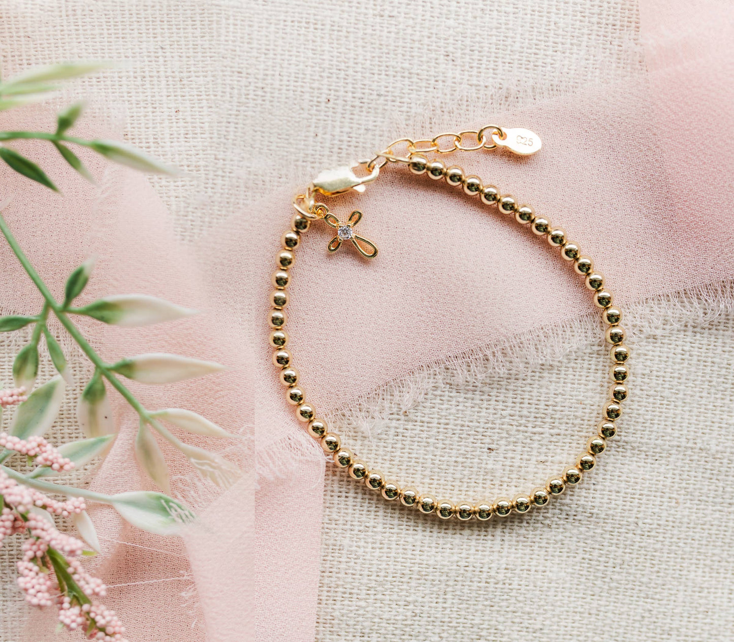 Kids 14K Gold-Plated Cross Bracelet Baby Girl Baptism Gift