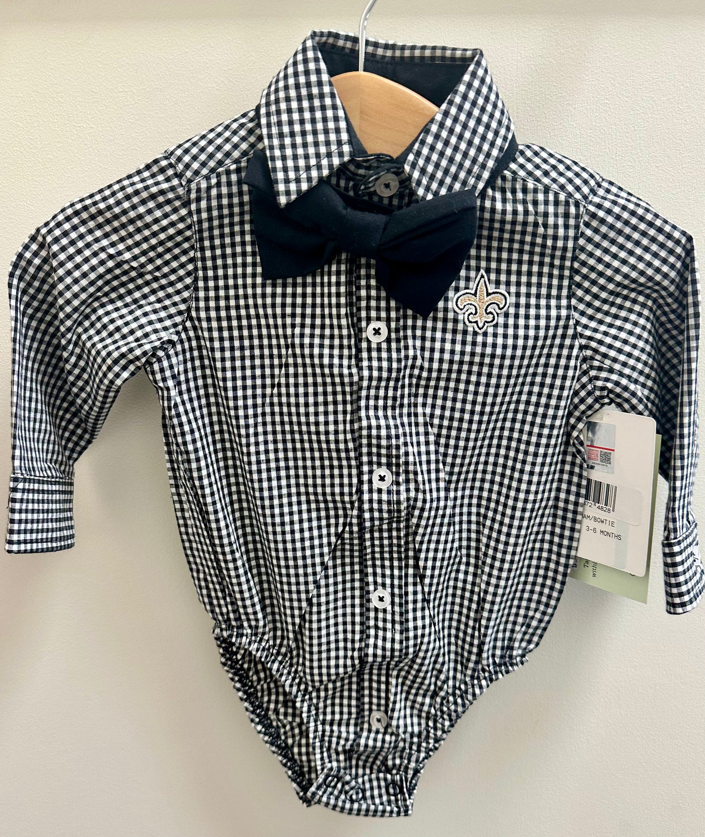 Saints Gingham Bow Tie Button Down