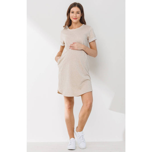 Crew Neck Terry Maternity T-Shirt Dress : Oatmeal