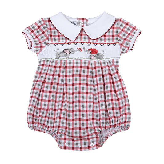 Elephant Football Crimson Smocked Collared S/S Boy Bubble