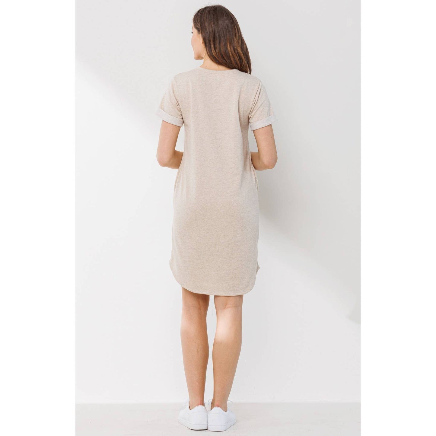 Crew Neck Terry Maternity T-Shirt Dress : Oatmeal