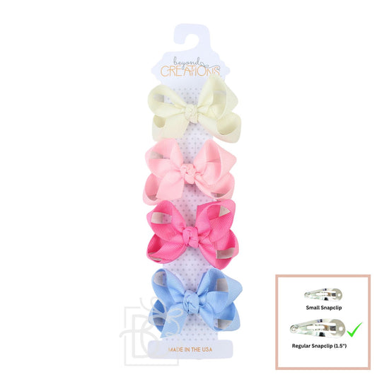 4 Pack - 3" Small Grosgrain Bows on Snap Clip