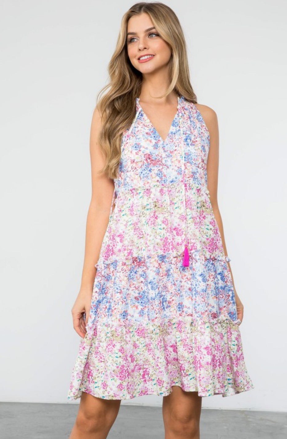 Halter Tassel Tie Flower Dress