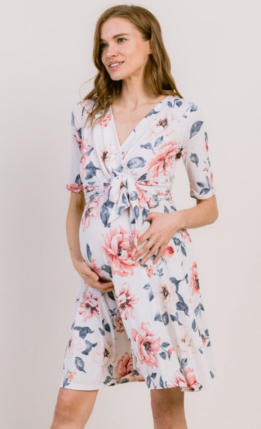 White Floral Wrap Dress