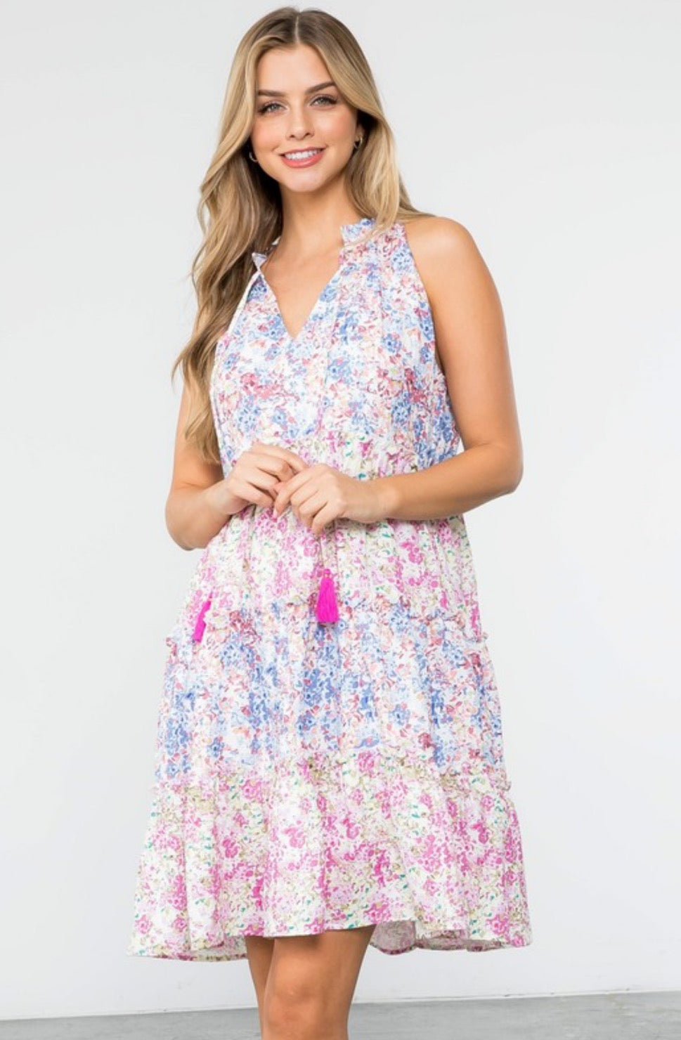 Halter Tassel Tie Flower Dress