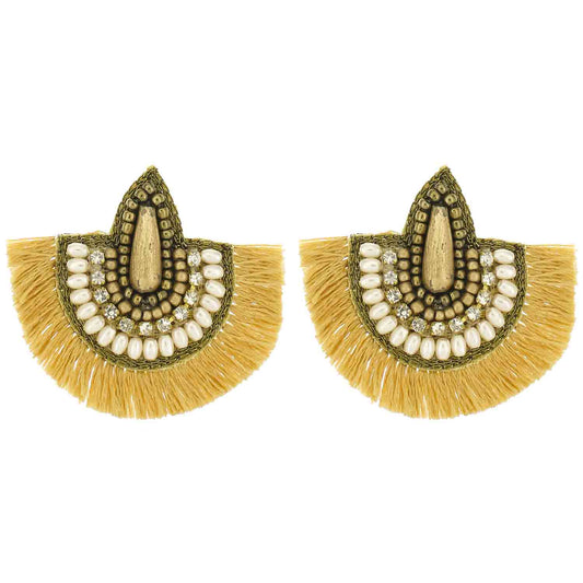 Pearl & Beaded Tassel Statement Stud Earrings