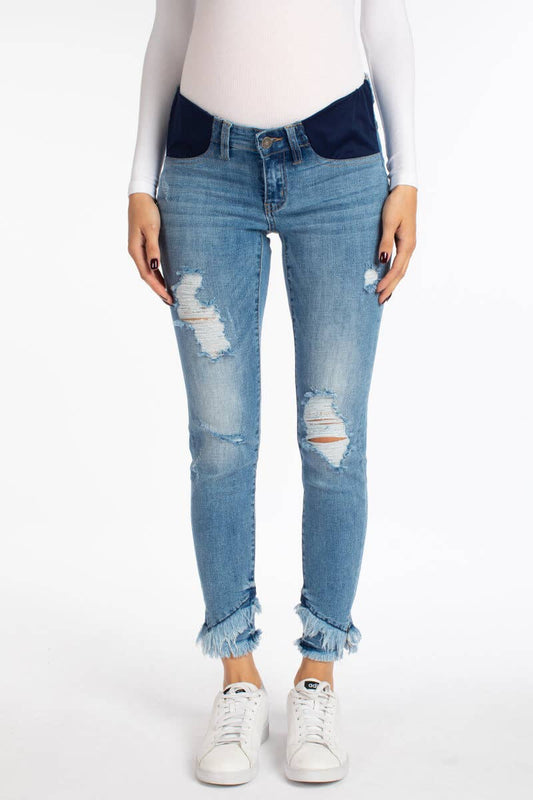 Distressed light washed maternity jeans