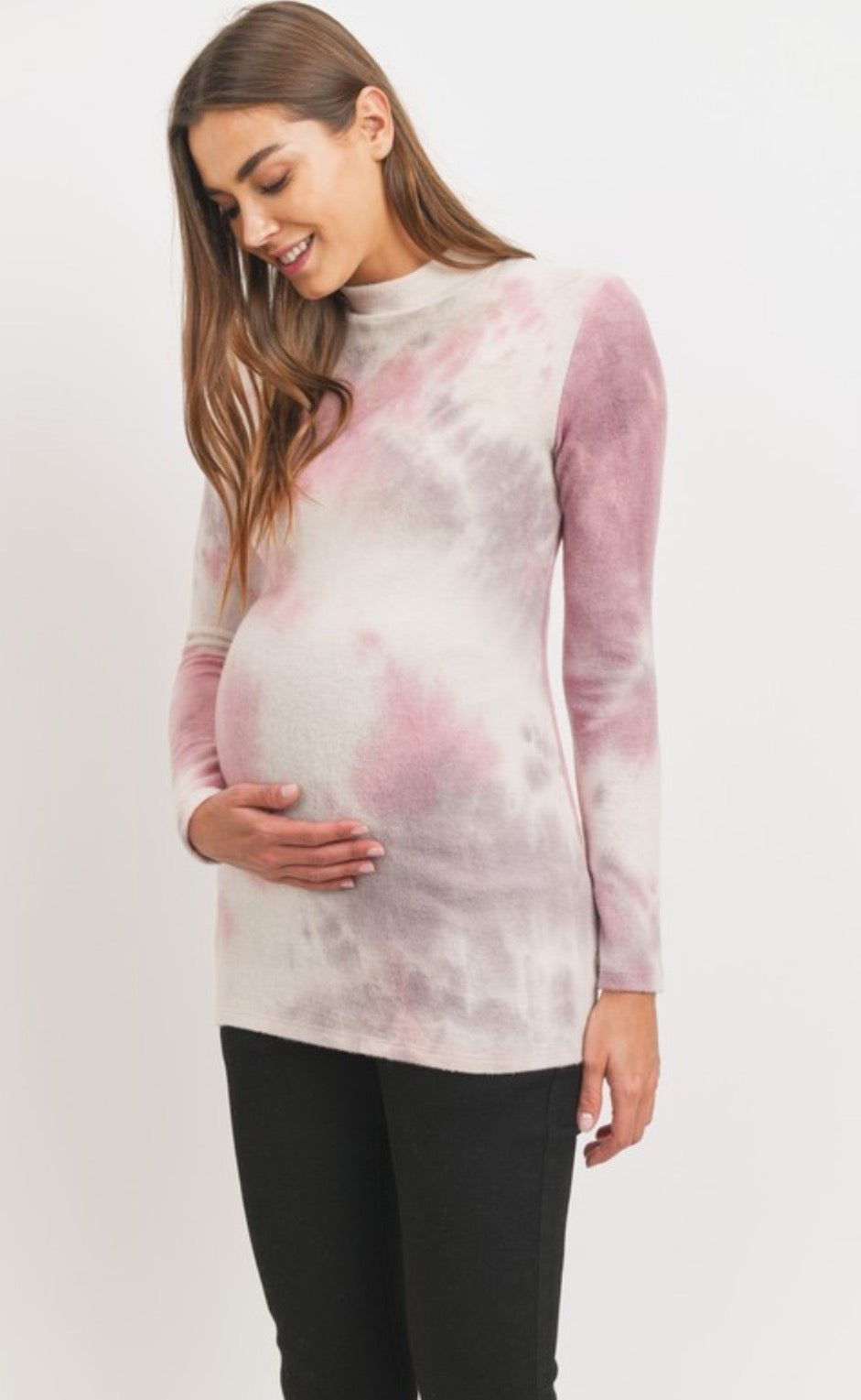 Soft Pink and Grey Tie-Dyed Long Sleeve Maternity Top