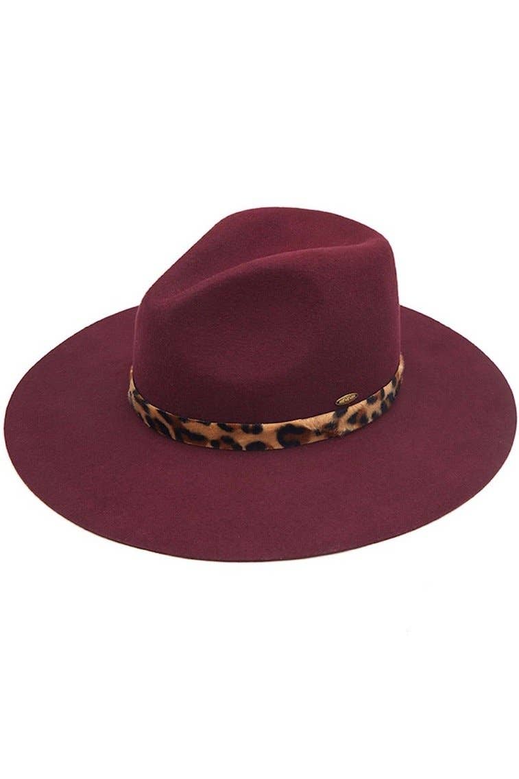 Wool Felt Brim Detailed Stylish Panama Summer Sun Hat With Leopard Pattern Trim