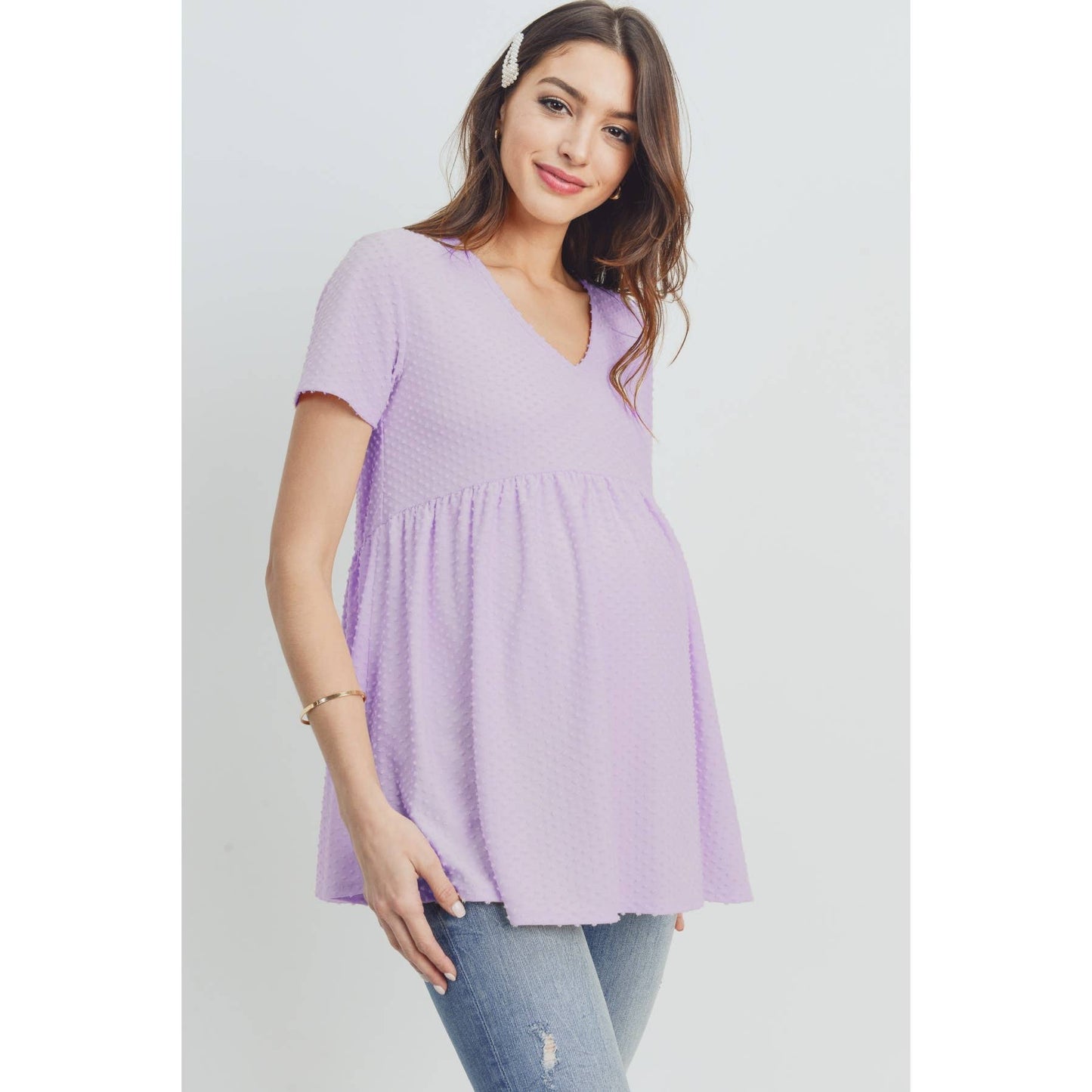 Lilac V-Neck Front Pleat Maternity Top