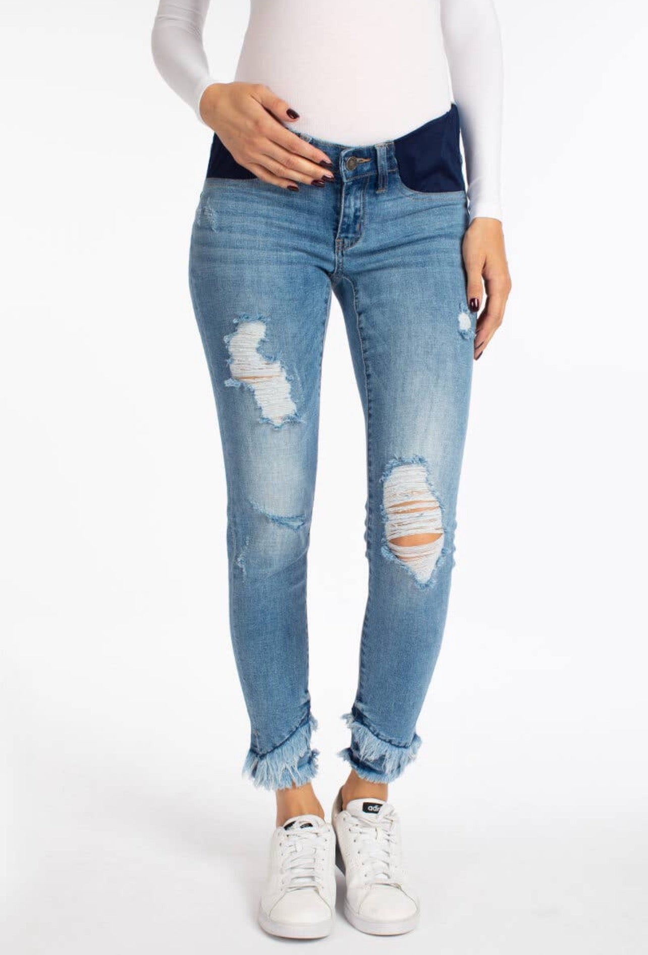 Distressed light washed maternity jeans