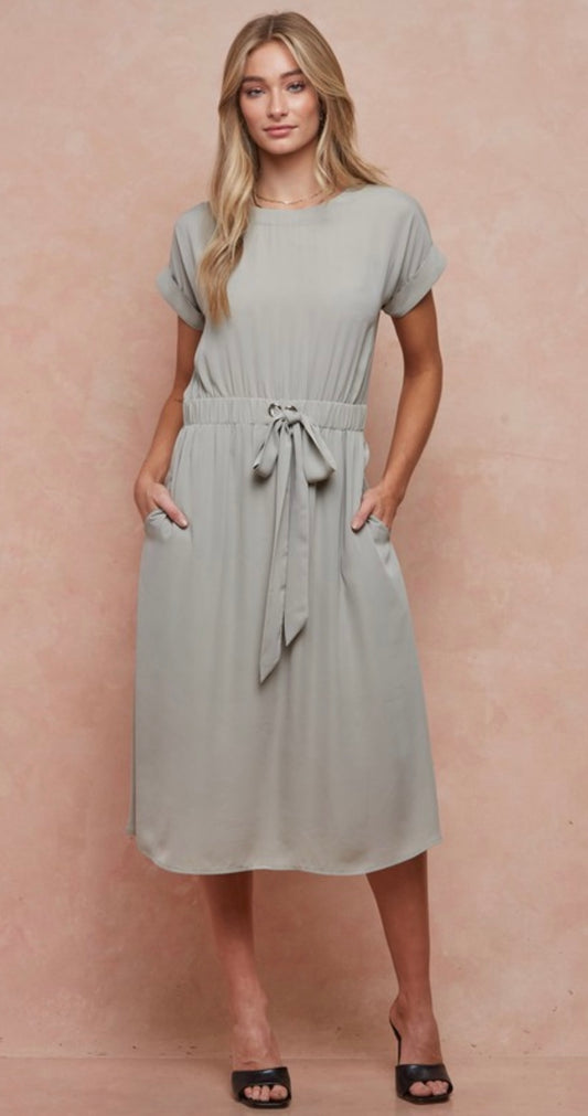 Addie Midi Dress With Self Tie Belt