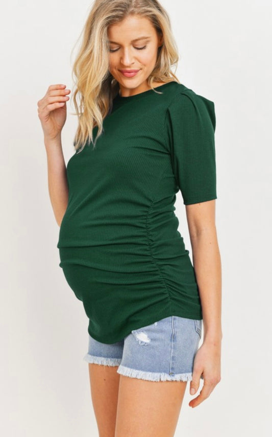 Puff Sleeve Ribbed Maternity Top
