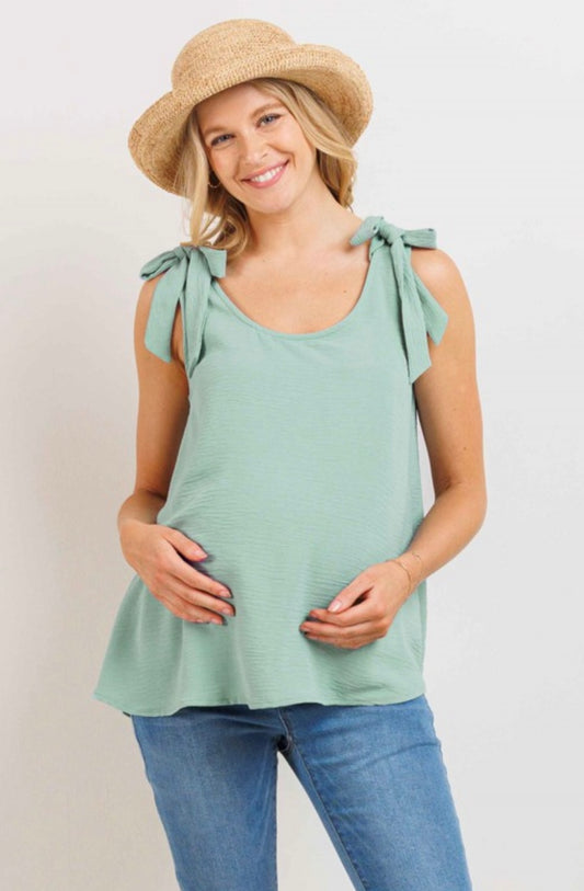 Scoop Neck Tied Shoulder Maternity Blouse