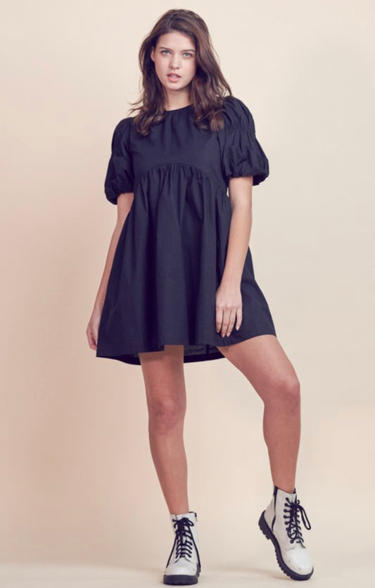 COTTON POPLIN FLARED BABYDOLL MINI DRESS