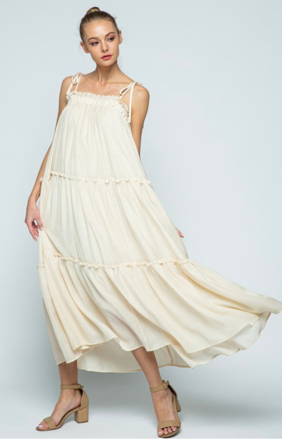 RUFFLE TIERED MAXI DRESS WITH STRAPS