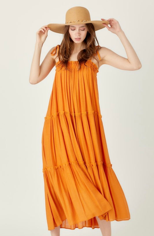 RUFFLE TIERED MAXI DRESS WITH STRAPS