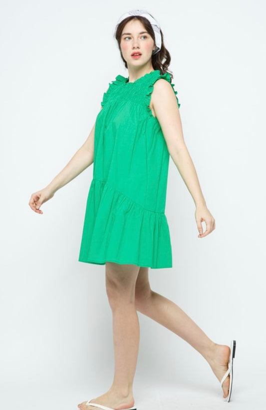 RUFFLES SLEEVES WITH SMOCKED YOKE DRESS