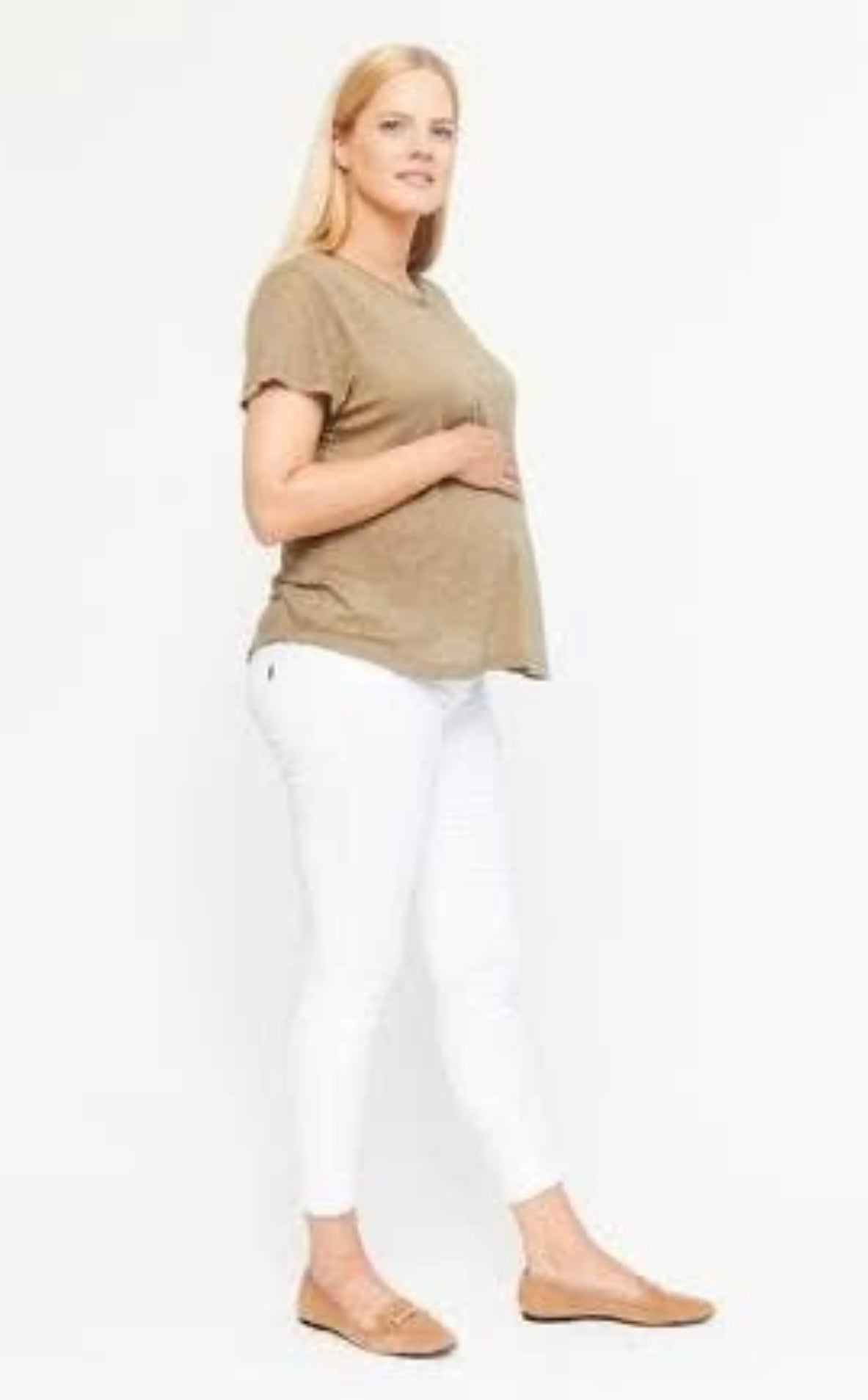 MATERNITY BUTTER SKINNY JEANS W. BELLYBAND IN WHITE