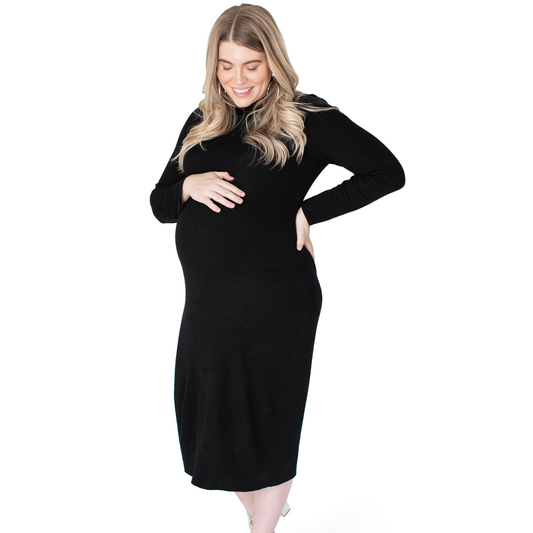 Jackie Knit Maternity Mock Neck Midi Dress