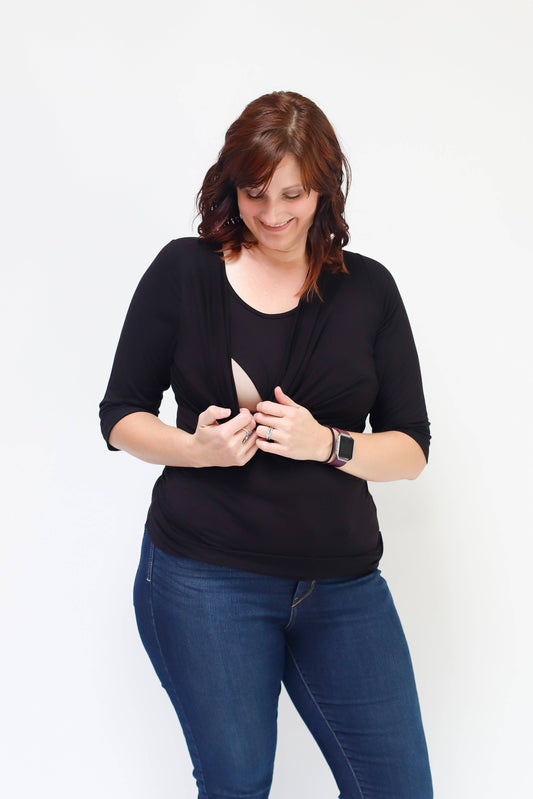 Cowl Neck Nursing Top - 3/4 Sleeve