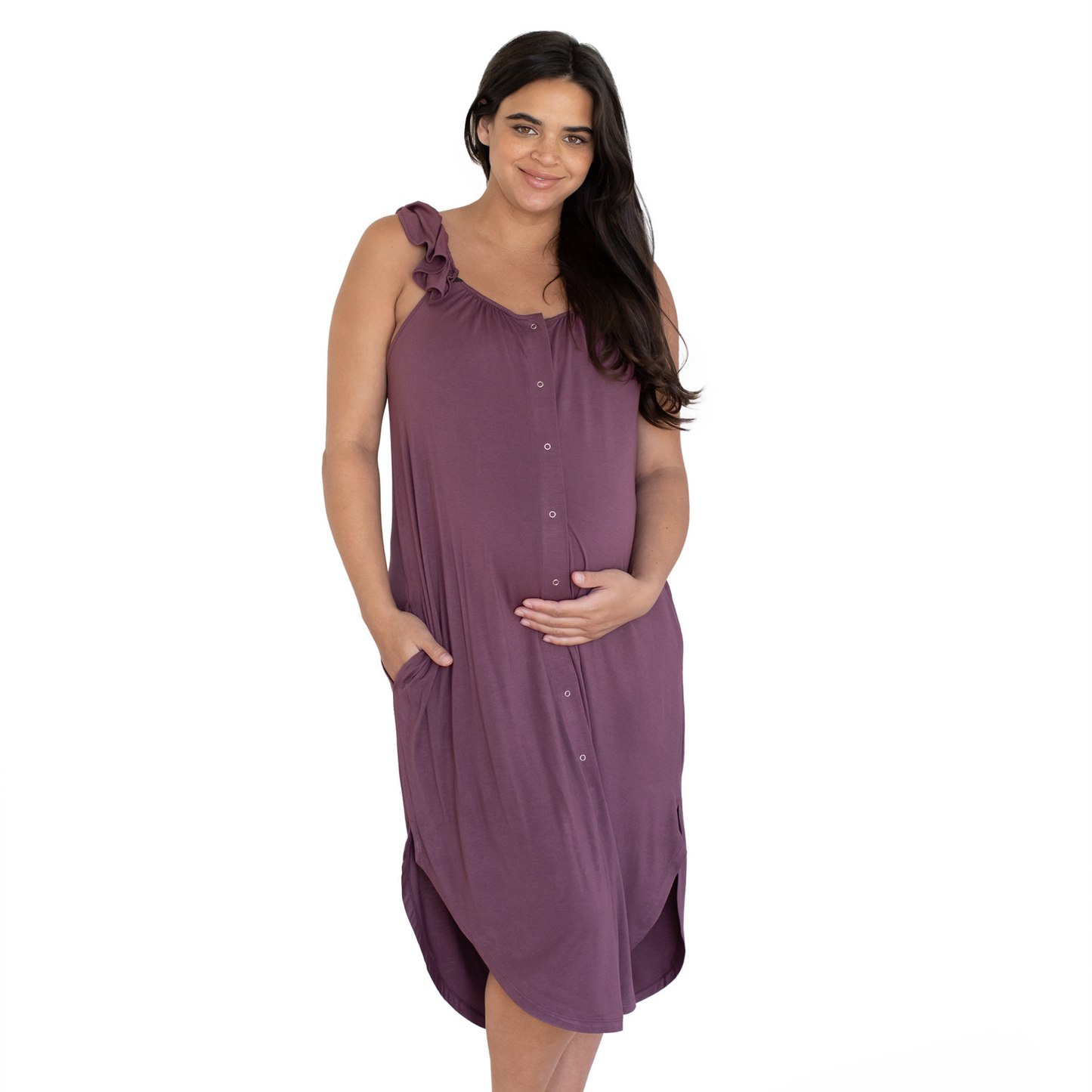 Ruffle Strap Labor & Delivery Gown