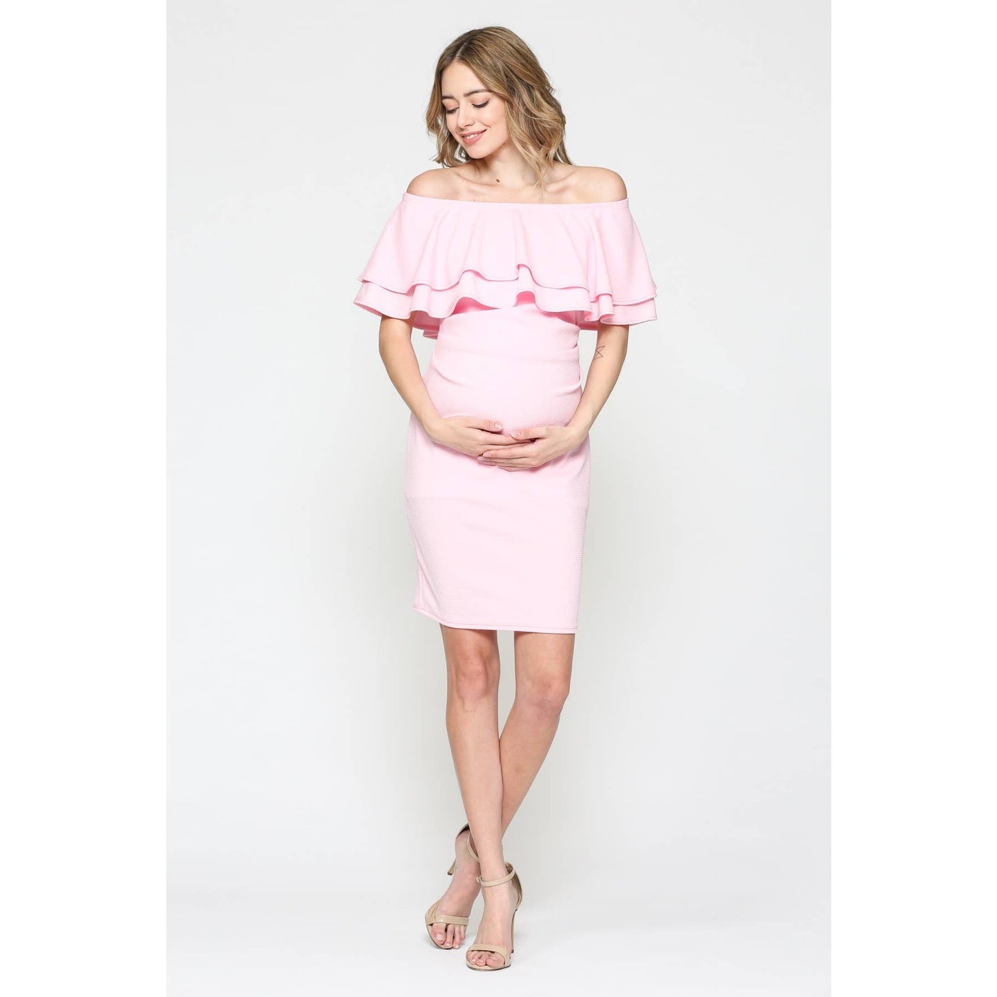 Off Shoulder Ruffle Maternity Mini Dress